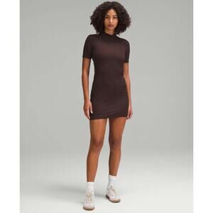 Lululemon Chocolate Brown Bodycon Mini Mockneck Dress All Aligned Ribbed SS M